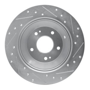 Hyundai Santa Fe Brake Rotor (1) - Rear Left - R1 Concepts - Drilled & Slotted - Silver - `10-`21